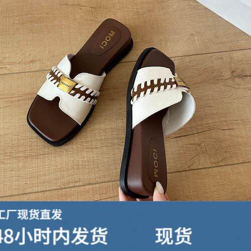 搭外穿一字百鞋女拖夏季时方头厚鞋底凉拖鞋沙滩尚度假凉拖女