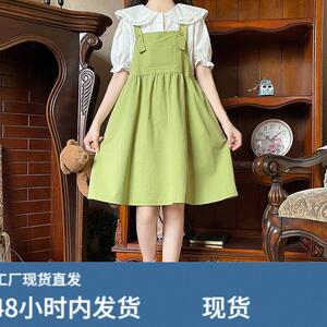 娃娃领背带裙子少女夏装2025新款初中高中学生甜美连衣裙两件套装