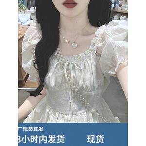 茶歇法式碎花连衣裙女夏高级感气质收腰绝美奶fufu温柔风初恋长裙
