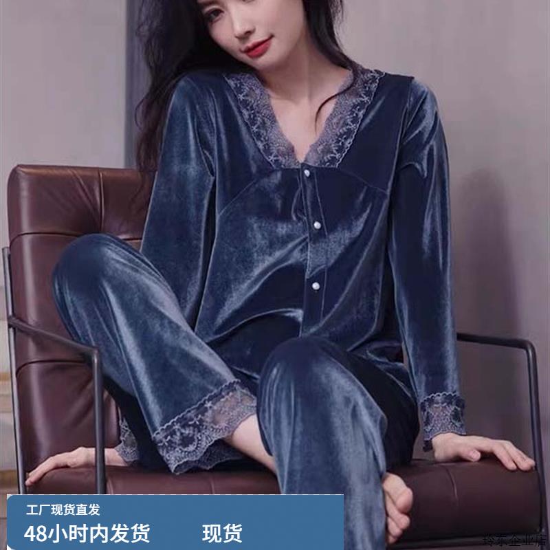 2025新款春秋冬季网红长袖秋冬高级感两件套装金丝绒家居服睡衣女