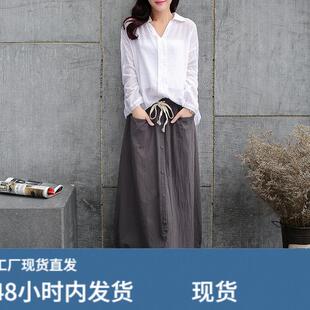 棉麻洋装女长裙2025夏装新款套装裙sukol覆古文艺亚麻裙两件套