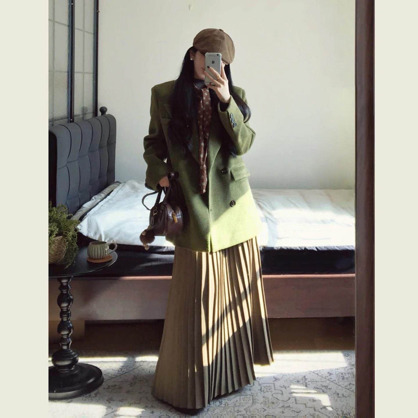 港风休闲复古绿色西装毛呢外套女冬季设计感小众宽松显瘦呢子上衣,运动/瑜伽/健身/球迷用品,广场舞套装,淘宝优惠券,粉丝福利购,淘宝优惠卷