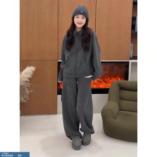 闪光亮片2025秋冬季厚款连帽拉链长袖卫衣松紧腰显瘦长裤两件套女