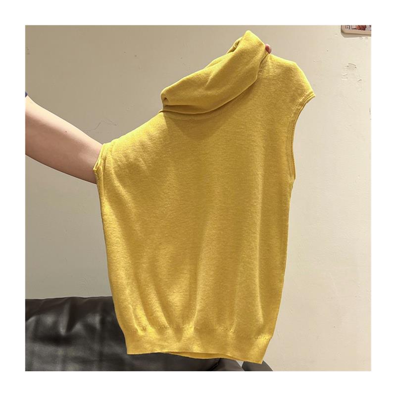 韩系堆堆荡领无袖背心针织衫2025秋季内搭修身高级感百搭坎肩上衣
