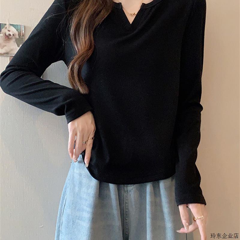 大码女装2025超火减龄上衣秋季韩系简约设计感半开领t恤打底衫女