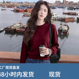 红色假两件格子拼接圆领卫衣女2025新款设计感巨好看的上衣不撞款