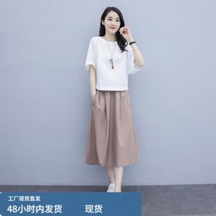 棉麻连衣裙女2026夏季新款时尚休闲高端亚麻套装裙子小个子两件套
