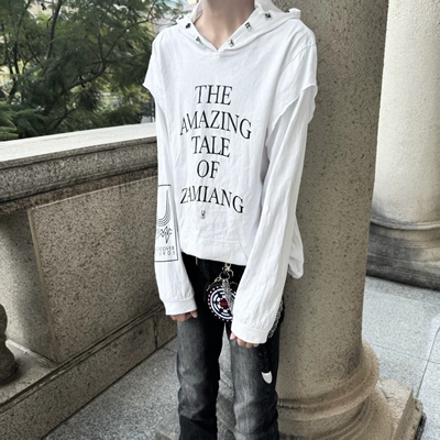 『当天发货』Undercover 05ssT期 Amazing白铆钉卫衣假两件帽衫