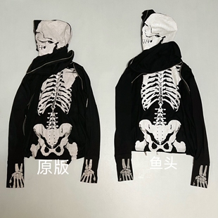 现货 小众视觉系连帽开衫 原版 ppfm骷髅拉链外套 卫衣 开发