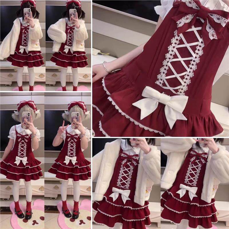 熊之原创lolita古早昭和蛋糕三层裙摆背带裙套装公主风显瘦甜美