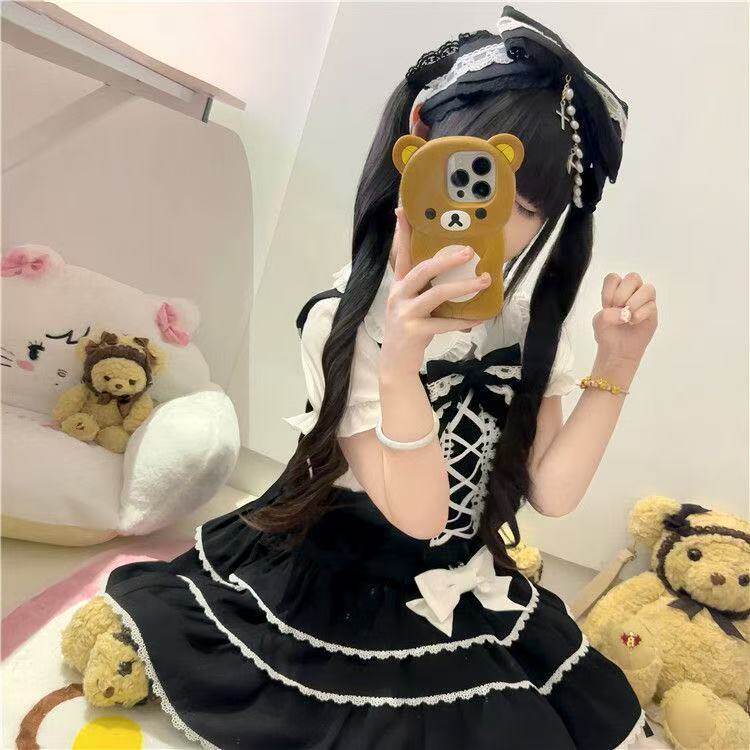 熊之原创lolita古早昭和蛋糕三层裙摆背带裙衬衫套装