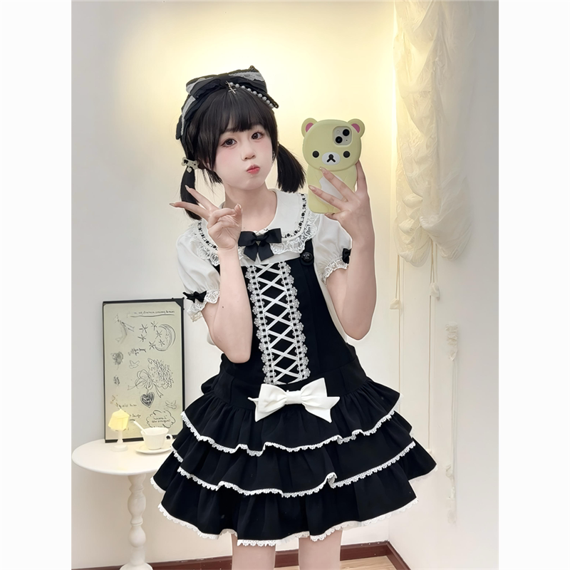 熊之原创lolita古早昭和蛋糕三层裙摆背带裙套装公主风清新甜美
