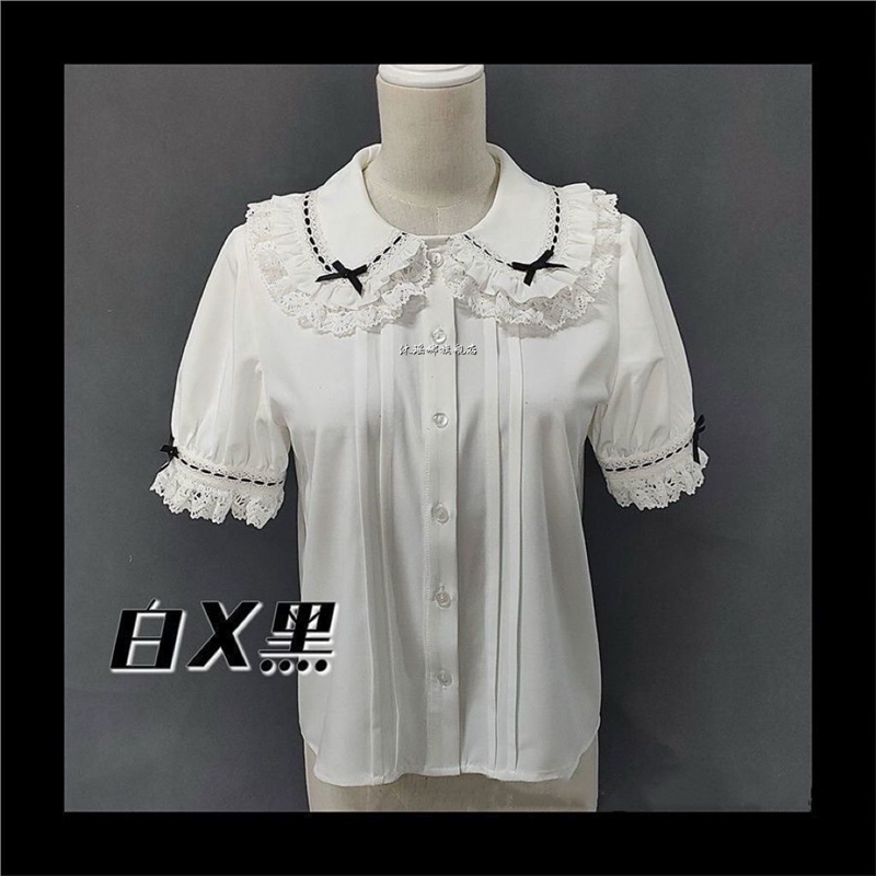 可爱少女萌衬衣lolita古早昭和蛋糕三层裙摆背带裙衬衫洛丽塔内搭