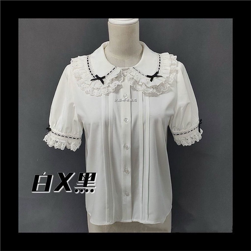可爱少女萌衬衣lolita古早昭和蛋糕三层裙摆背带裙衬衫洛丽塔内搭
