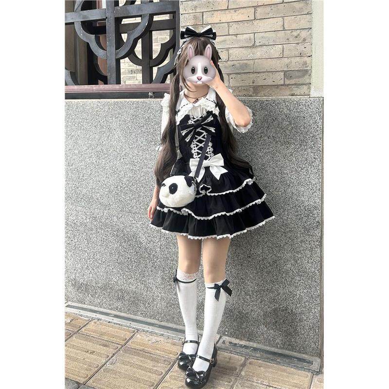 星河天使 古早昭和lolita小众蛋糕三层裙摆背带裙+衬衫两件套女