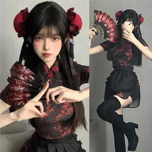 中华小厨娘日系软妹lolita女仆围裙cos服新中式旗袍连衣裙小清新