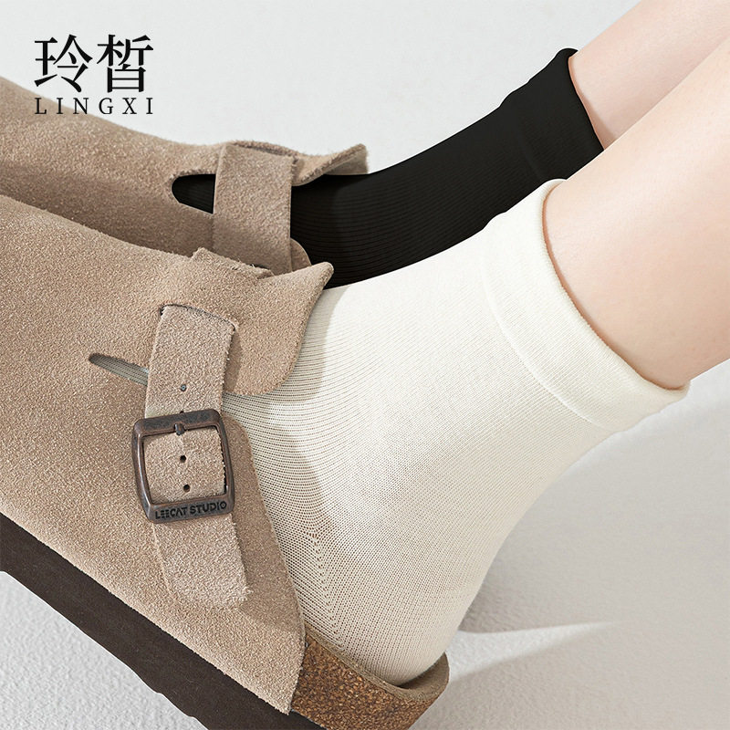 袜子女春秋款中筒袜100%正品纯棉月子春季薄款抗菌韩版女士长筒袜