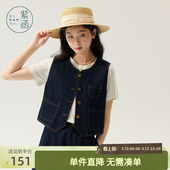 叠穿休闲马夹 复古简约短款 紫涵深蓝圆领牛仔马甲背心女士夏季 新款