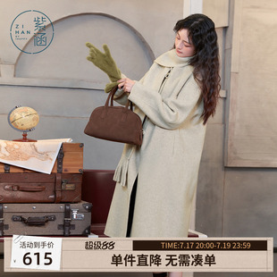 紫涵长款圆领绵羊毛双面呢大衣女冬季新款气质宽松保暖过膝外套