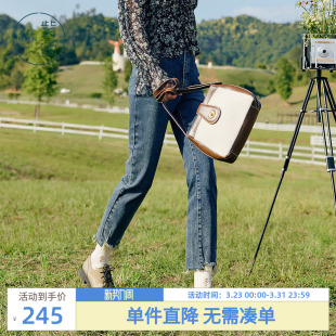 高腰牛仔裤 时尚 九分裤 小众毛边百搭休闲裤 女秋季 紫涵锥形小脚修身