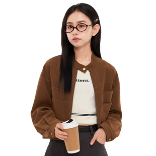 紫涵复古短外套女秋季新款休闲通勤工装风口袋气质小个子拉链上衣