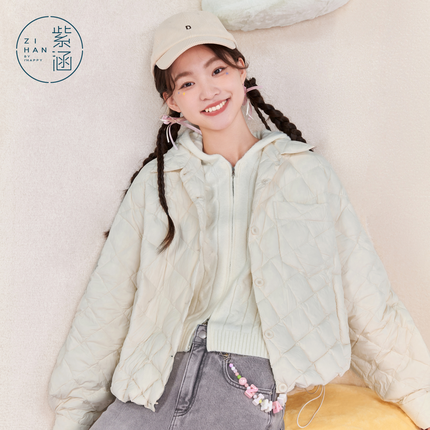 紫涵衬衫式菱格羽绒服女冬季新款轻薄设计感通勤宽松鸭绒衬衣外套