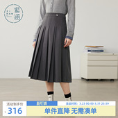 学院风简约小个子高腰a字半身裙 新款 紫涵中长款 灰色百褶裙女秋季