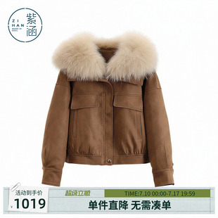 紫涵狐狸毛领短款羽绒服外套冬季新款复古轻盈保暖透气时髦仿派克