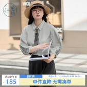 轻薄简约休闲宽松内搭灯笼袖 紫涵七分袖 新款 女春秋季 上衣 领带衬衫