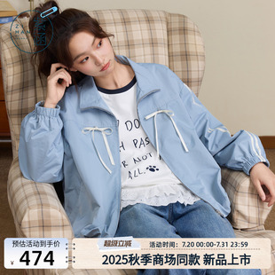 上衣 紫涵短款 立领外套女2025秋季 新款 甜美蝴蝶结宽松休闲拉链长袖