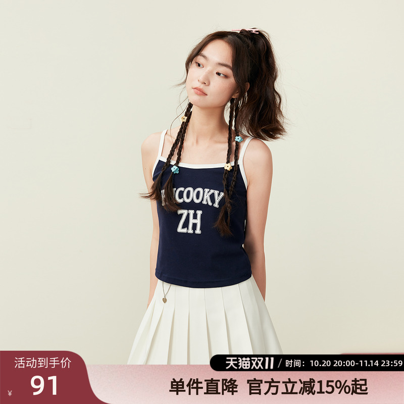 紫涵字母印花小吊带背心女2025年夏季新款美式学院风打底内搭上衣