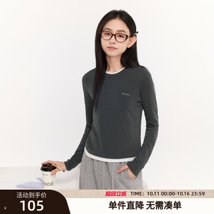 显瘦内搭打底短款 紫涵假两件正肩长袖 休闲修身 新款 上衣 T恤女秋季