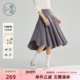 紫涵100%纯棉灰格七分半身裙女2026春季 新款 不规则裙摆显瘦a字裙