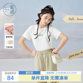 基础时尚 新款 休闲宽松印花打底上衣 T恤女夏季 紫涵圆领正肩短袖