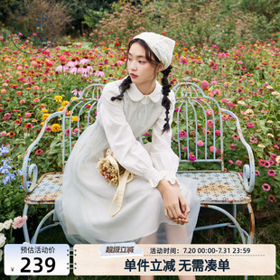 休閑疊穿套裝 紫涵提花長(zhǎng)袖 連衣裙網(wǎng)紗背心裙兩件套女春秋季 新款 裙