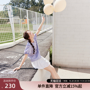 娃娃领甜美清新直筒上衣花边小衫 新款 女2025年夏季 紫涵蝴蝶结衬衫
