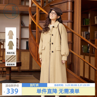 复古英伦风气质单排扣休闲外套 新款 紫涵翻领开春长款 风衣女春秋季