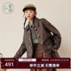 通勤文艺港风牛角扣外套 新款 紫涵复古落肩袖 皮衣女仿皮上衣秋季