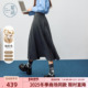 紫涵羊毛呢灰色半身裙女2025冬季 新款 简约通勤松紧高腰a字百褶裙