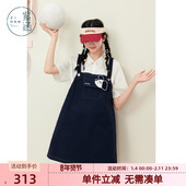 紫涵假两件衬衫 a字裙 学院风减龄短袖 拼接藏青背带裙女士夏季 新款