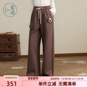 紫涵咖色直筒运动卫裤 简约户外通勤松紧高腰系绳休闲裤 女秋季 新款