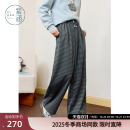 简约通勤高腰松紧宽松休闲裤 新款 子 女2025年冬季 紫涵直筒阔腿长裤