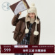 棉服 复古加绒PU皮夹克外套短款 紫涵仿羊羔毛皮衣女2025年冬季 新款