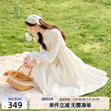 紫涵木耳领蕾丝长袖连衣裙女春秋季新款法式甜美休闲收腰a字裙子
