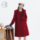 甜美保暖宽松毛呢外套 新款 紫涵中长款 娃娃领直筒红色大衣女冬季