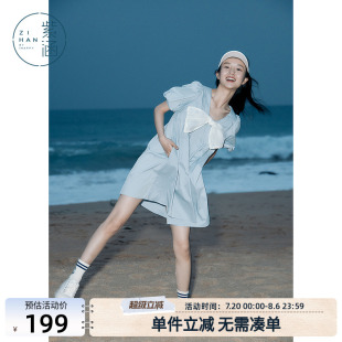 紫涵甜美蝴蝶结连衣裙女夏季 短裙 新款 可爱温柔风小个子显瘦泡泡袖