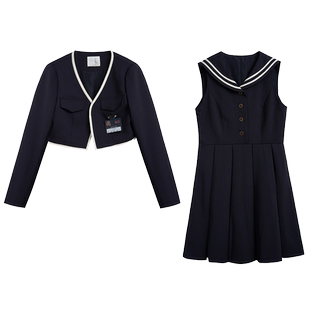 紫涵甜美学院风海军领连衣裙短款西装外套两件休闲套装女秋季新款