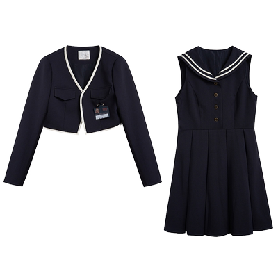 紫涵甜美学院风海军领连衣裙短款西装外套两件休闲套装女秋季新款