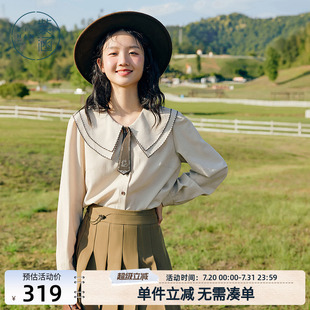 紫涵撞色双层领衬衫 长袖 复古文艺秋季 甜美小个子绣花衬衣通勤女装