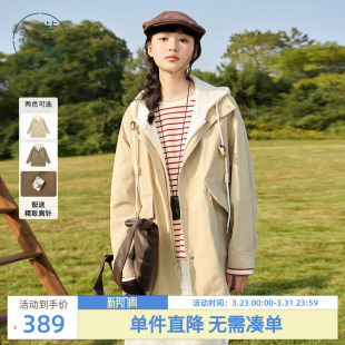 休闲小个子宽松显瘦拉链外套 新款 紫涵短款 假两件连帽风衣女春秋季